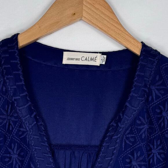 Johnny Was CALME Womens Embroidered Shift Dress Small Navy Blue - Picture 3 of 12